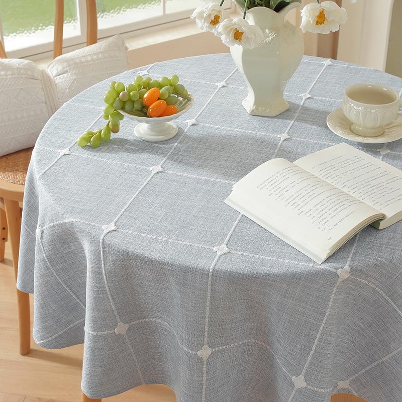 Zobesta 60 Inch Round Tablecloth Blue Linen Round Table Cloth
