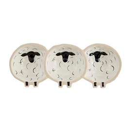 Mud Pie 5 1/4" x 11" Farm Sheep Triple Tidbit, White