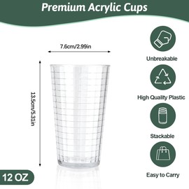 SHAIDOJIO Pack of 10 Plastic Camping Glasses, 350 ml Transparent Water Glasses, Unbreakable Acrylic Drinking Glasses, Children's Cups, Stackable Plastic Juice Glasses for Party, Family, Dinner, Picnic