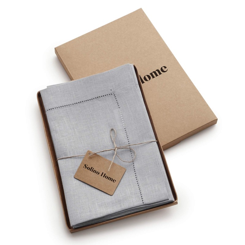 Solino Home 100% Pure Linen Hemstitch Dinner Napkins - 20