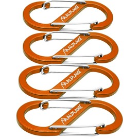 ALPLAKE ® - Pack of 4 Material Carabiners, Double Carabiner, Micro Carabiner, S-Shape 88 x 40 mm, Orange