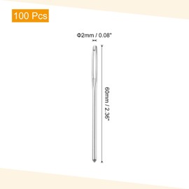 sourcing map 100Pcs Large Eye Needles, 2.36" 2mm High Carbon Iron Embroidery Thread Needle Sewing Blunt Needle Knitting Needles for Hand Sewing Art Crafts, Silver
