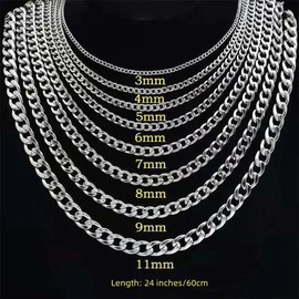 Razzberry Mens Stainless Steel Chunky Cuban Link Chain Necklace, 7mm Wide 60cm Length, Durable and Waterproof, with Black Velvet Gift Pouch (7)