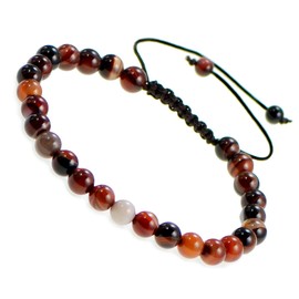 AD Beads Natural 6mm Gemstone Bracelets Healing Power Crystal Macrame Adjustable 7-9 Inch (16 Red Black Dream Agate)