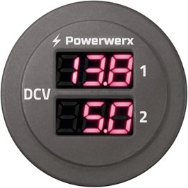 Powerwerx Panel Mount Dual Digital Red Volt Meter for 12/24V Systems
