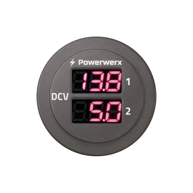 Powerwerx Panel Mount Dual Digital Red Volt Meter for 12/24V
