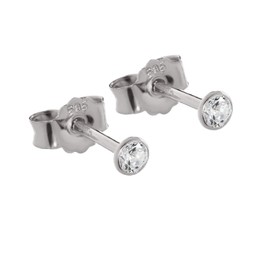 NKlaus Pair 3.0 mm Stud Earrings White Gold 585 Gold Earrings 14 Carat Crystal Zirconia White 2072, White Gold, Cubic Zirconia
