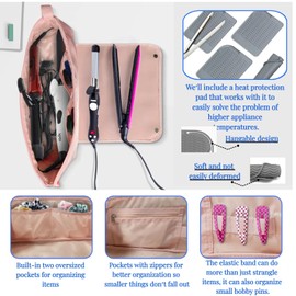 Lyoveu H-TC1 Travel Carrying Bag for Hair Tools, Portable Storage Organizer Bag Hot Tools with Heat Resistant Mat for Flat Irons, Curling Iron, Straighteners Haircare Accessories Travel Case. (Pink)