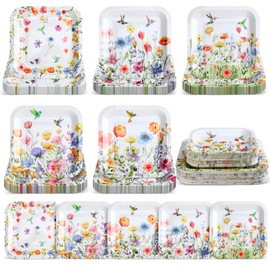 Pickmesh 100 Pcs Wildflower Party Supplies Spring Flower Dinner Plates 9'' and 7'' Square Dessert Plates Set Floral Disposable Paper Decorations for Birthday Wedding Baby Shower Dinner Party, 5 Styles
