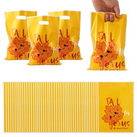 50pcs Thanksgiving Gift Bags with Handles, Fall Party Favor Autumn Religious Treat Bags with Maple Leaf Design for Thanksgiving & Sunday School Supplies