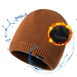 XL Men's Women's Oversize Winter Brown Wool Beanie Waterproof Fleece Lined Knit Cap Durable Hat for All-Weather Warm Rain X-Large Extra Large Big Head