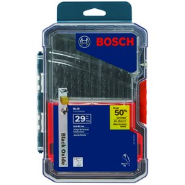 BOSCH BL29 29-Piece Assorted Set Three-Flat Shank Black Oxide Drill Bits with Included Case for Applications in Light-Gauge Metal, Wood, Plastic