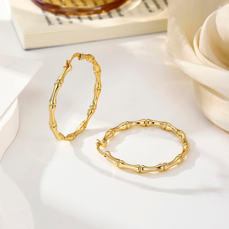 Dr's gift Bamboo Earrings For Women 90s 14k Plated Gold