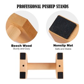Push Up Stands, Handstand Parallettes Bars, Solid Wood Push Up Bars with Non-Slip Mat Push up Handles for Floor Exercise Home Workout Equipment for Men & Women Strength Training (Beech Wood-20cm)