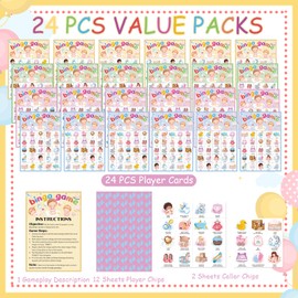 TAKEALOOKO Baby Shower Bingo Game - Bilingual English Spanish Bingo Cards for 24 Players, Gender Reveal Party Games for Baby Shower Activities Family Party Favors Supply