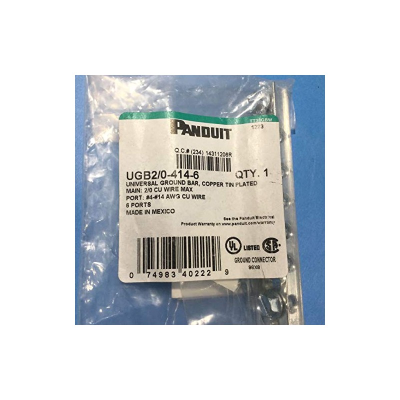 Panduit UGB2/0-414-6 Universal Ground Bar Accepts #14 - #4 AWG