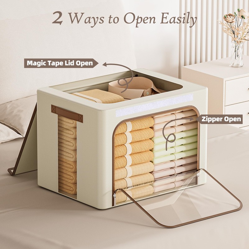 Yecaye Clothes Storage Bins with Metal Frame, Foldable Clothing Storage