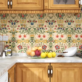 ILHIIOR Yellow Floral Wallpaper Boho Peel and Stick Wallpaper Leaf Vintage Contact Paper Boho Flower Wall Paper Removable Wallpaper Self Adhesive for Cabinet Drawers Wall Decor 17.5''x118.1''
