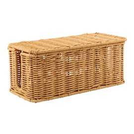 Cable Management Box, Handwoven Rattan Cord Organizer Box with Lid, 2 Open Slots Cords Hider Box Under Desk Cord Organizer, Power Strip Cover Box for Computer Router USB Hub & Power Strip