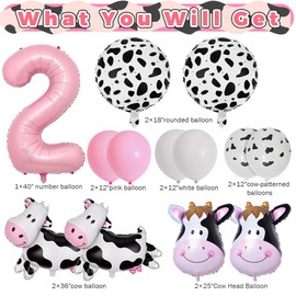Cow Balloons, Holy Cow Im Two Birthday Decorations Girl Cow Print Balloons 2nd Birthday Party for Cow Farm Animal Theme Cowgirl First Birthday Party Supplies