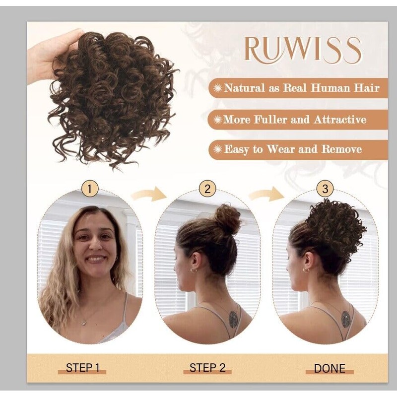 RUWISS Chignon Finto per Capelli Afro, Nero Naturale Chignon Riccio
