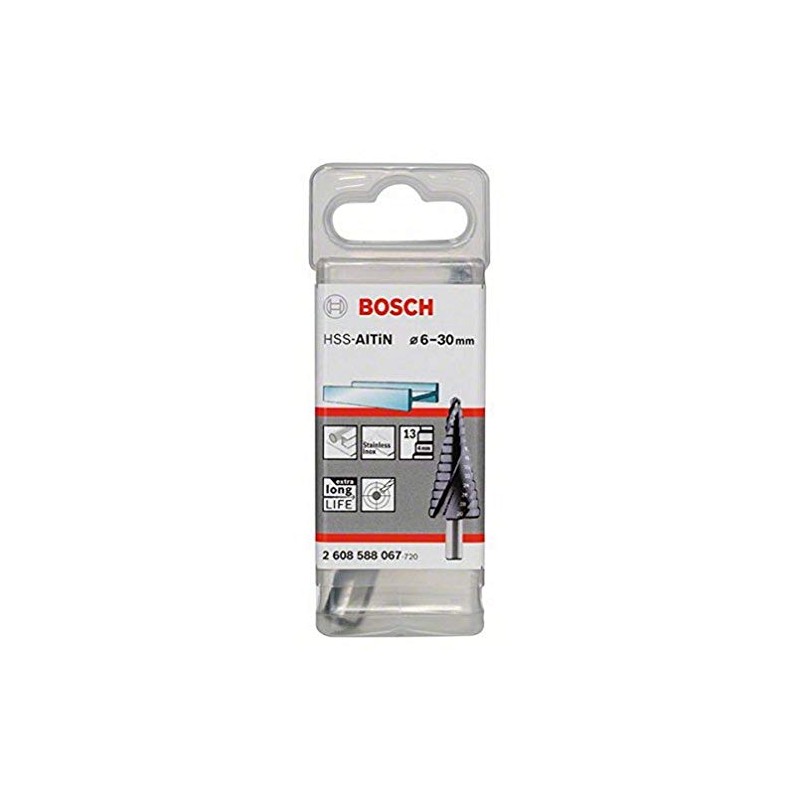 Bosch 2608588067 4/6/8/10/12/14/16/18/20/22/24/26/28/30 mm HSS-AlTiN Step Drill Bit