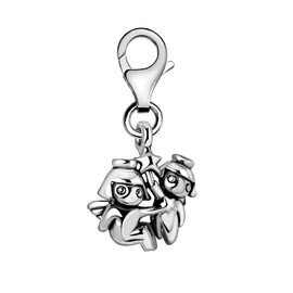 Quiges Charms Pendant 3D Gemini Zodiac Sign Horoscope Silver-Plated Women's Jewellery for Charm Bracelet, Sterling Silver, No Gemstone