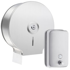 Kritkin 2 Pcs Commercial Soap Dispenser and Paper Towel Dispenser Set with Lock-Stainless Steel,Wall Mount,Large Capacity Manual Liquid Pump Rust Proof Leak Free for Home Bathroom (500 ml,Style 3)