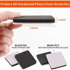 Ezprotekt Furniture Sliders, 16 Pack 3-1/2" Square Felt Slider Furniture Table Desk Chair Movers for Moving Heavy Sofa Table Couch Cabinet Fridge Furniture Moving Pads Furniture Glides (Beige)