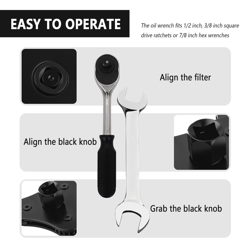 carleef Adjustable Oil Filter Wrench Tool,3 Jaw 2 Way Oil