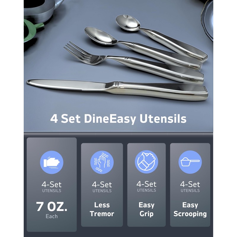 BaseSmall 4-Piece Weighted Utensils for Tremors and Parkinson's (7 oz