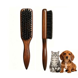 Boar Bristle Cat Hair Brush,Gentle Grooming Brush for Short Haired Cats Dogs,Soft Natural Bristles Pet Brush for Sensitive Skin Solid Wooden Massage Tool,Reduce Shedding,Make Coat Soft,Smooth,Shinny