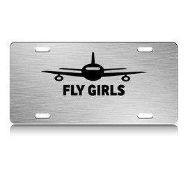 Press Fans - Fly Girls Aviation Pilot S.Steel Car SUV Truck License Plate Decorative Tag Chrome-D#a94