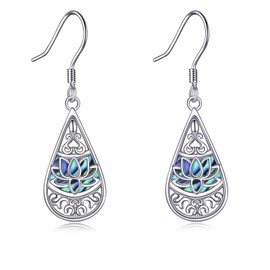 YFN Lotus Flower Earrings for Women Sterling Silver Abalone Shell/Moonstone Lotus Jewelry (abalone)
