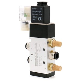 Baomain Pneumatic Solenoid Valve 4V310-10 DC12V PT 3/8" 2 Position 5 Way Single Coil Pilot-Operated Electric Control with 3 Fitting and 2 muffler (DC 12V)