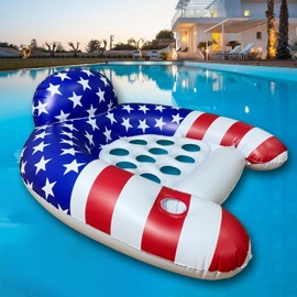 Adult Inflatable Pool Float Lounger for Relaxing – U-Shaped Patriotic Chair for Summer Water Fun