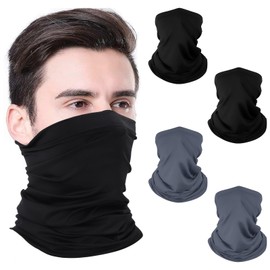 Fjquamitix 4 Pack Neck Gaiter Face Cover Scarf, Breathable Sun & Wind-proof for Skiing Fishing Hiking Cycling (2 Black + 2 Dark Gray)