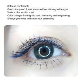 12 Rows of Individual Eyelashes, Blue Eyelash Extension, 0.07 mm, C Curl, 16 mm, Long False Eyelashes, Self-Fanning Lashes for Performance, Cosplay, DIY