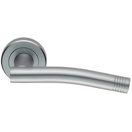 Pair Round Bar Handle with Arch - Concealed Fix Round Rose - Satin Chrome | Door Handle Lever on Screwless Rose - Internal Door Hardware - Screws, Fixings and Spindle Included