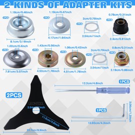 LEONTOOL 10" x 3 Teeth Brush Cutter Blades for Weedeater, 2 Set Manganese Steel Trimmer Blade with Blade Adapter Kit for 25.4 or 20mm Arbor - Compatible with Husqvarna, Ego, Oregon, Hitachi