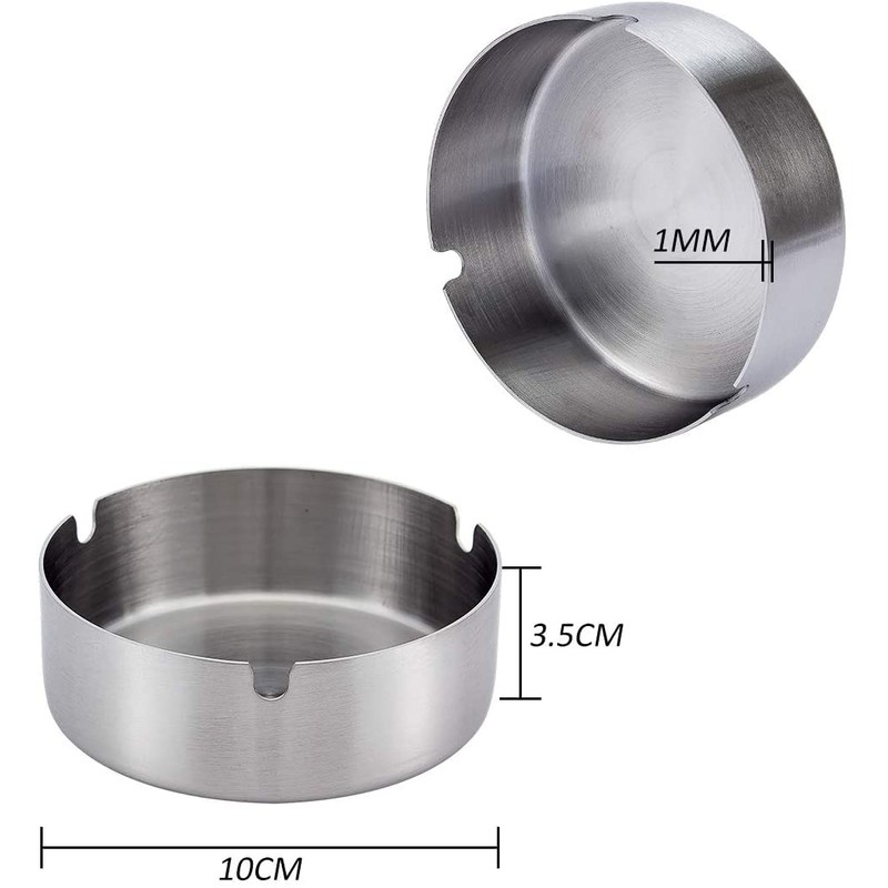Set of 2 10 cm Stainless Steel Ashtray Modern Tabletop