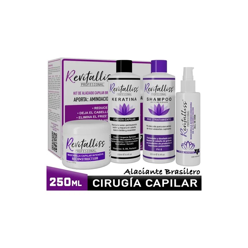 Tratamiento Keratina Brasileña Alaciado Permanente Kit 250