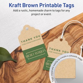 Avery Printable Rectangle Scalloped Tags with Sure Feed Technology, 2" x 1-1/4", Kraft Brown Cardstock, Print-to-The-Edge, Laser/Inkjet, 450 Total, Great for Custom Gift Tags and Branding Tags