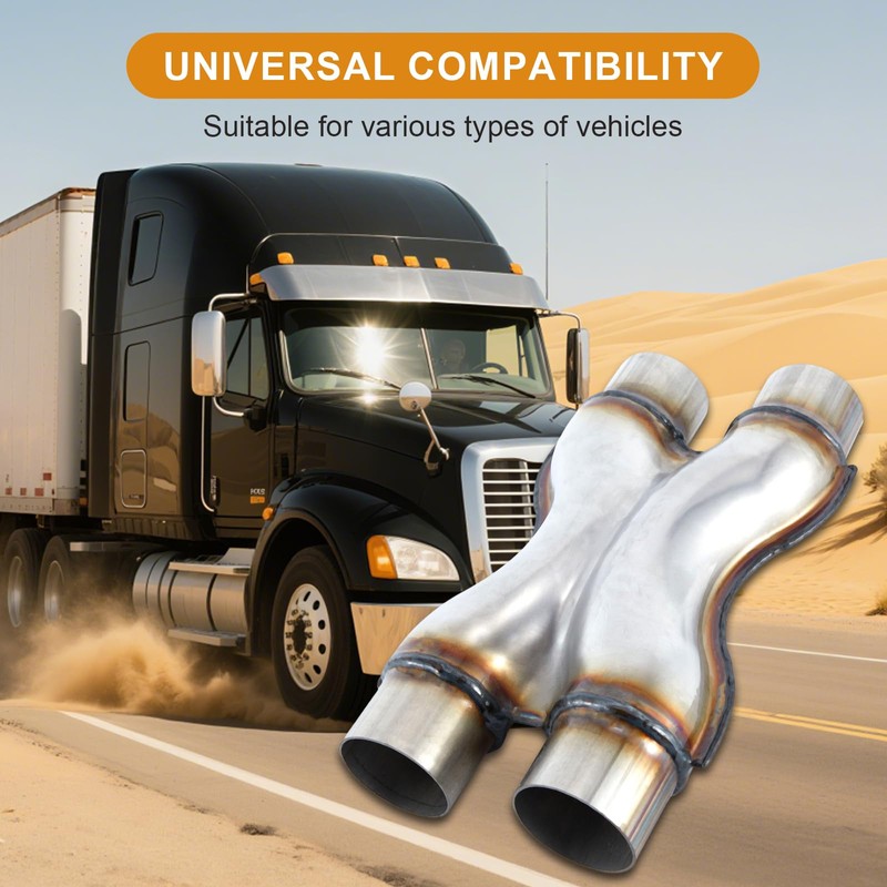 3" Universal Exhaust X Pipe, 12" Total Length, Stainless Steel