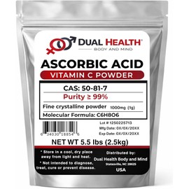 Dual Health Body & Mind Ascorbic Acid (Vitamin C) Powder – 1000 mg per Serving – Pure Fine Crystals – Non-GMO – 5.5 lbs (2.5 kg)