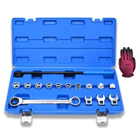 Yuesstloo 15pcs Universal Ratcheting Serpentine Belt Tool Set, Serpentine Belt Removal Installation Tensioner Kit with Ratcheting Wrench, Crowfoot Wrenches, Socket Adapters, 6-Point Sockets
