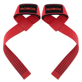 ROBOX Weightlifting Wrist Straps, Cotton Lifting Wrist Straps for Gym, Efficient Workout with 5mm Neoprene Padding, 24” Heavy-Duty Wrist Support Straps, Silicon Grip for Deadlifts - Pair (Red)
