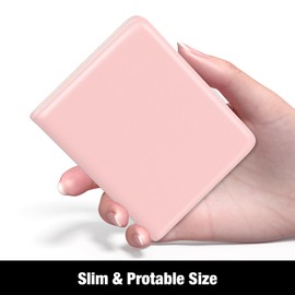 Rouidr Womens Wallet, RFID Small Slim Wallet for Women, Cute Bifold Leather Pocket Credit Card Holder Ladies Mini Purse with Zipper Coin Pocket & ID Window, Pink