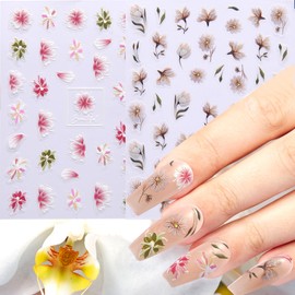 Yakomon 5D Embossed Christmas Flower Nail Stickers Pegatinas Uñas Snowflake Nail Art Decals Blooming Flowers Nail Manicure Supplies New Year DIY Nail Decals for Women