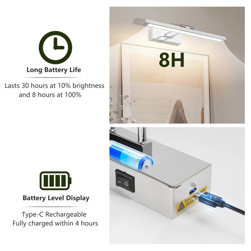 Hardwired Picture Light Chrome LED Dimmable Modern Picture Lights for